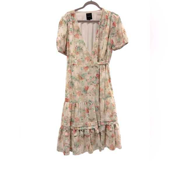 Alex Marie Multicolor Floral Short Sleeve Maxi Wrap Dress Ruffles Size 8 - Picture 1 of 3